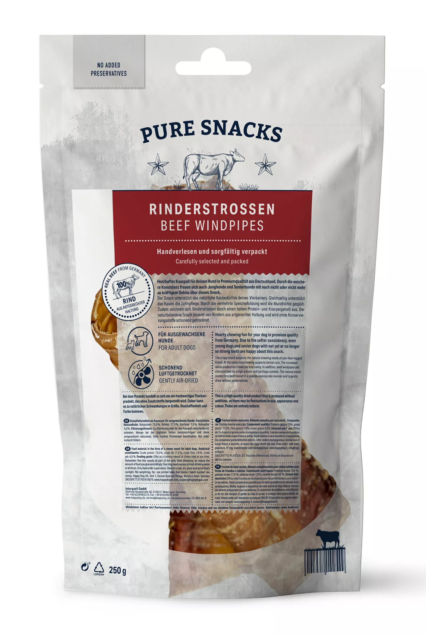 Happy Dog 250 g Rinderstrossen ohne Zusatzstoffe