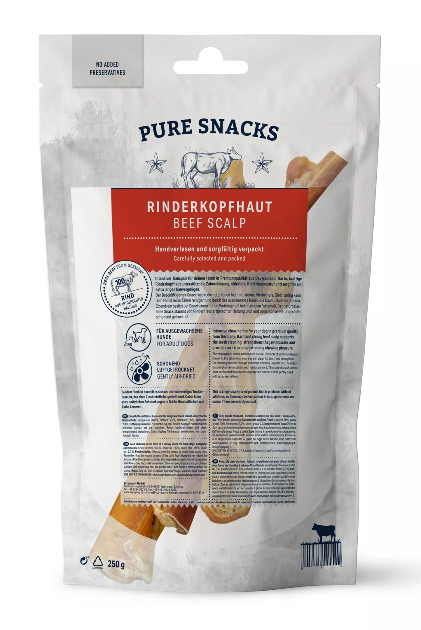 Happy Dog 250 g Rinderkopfhaut ohne Zusatzstoffe